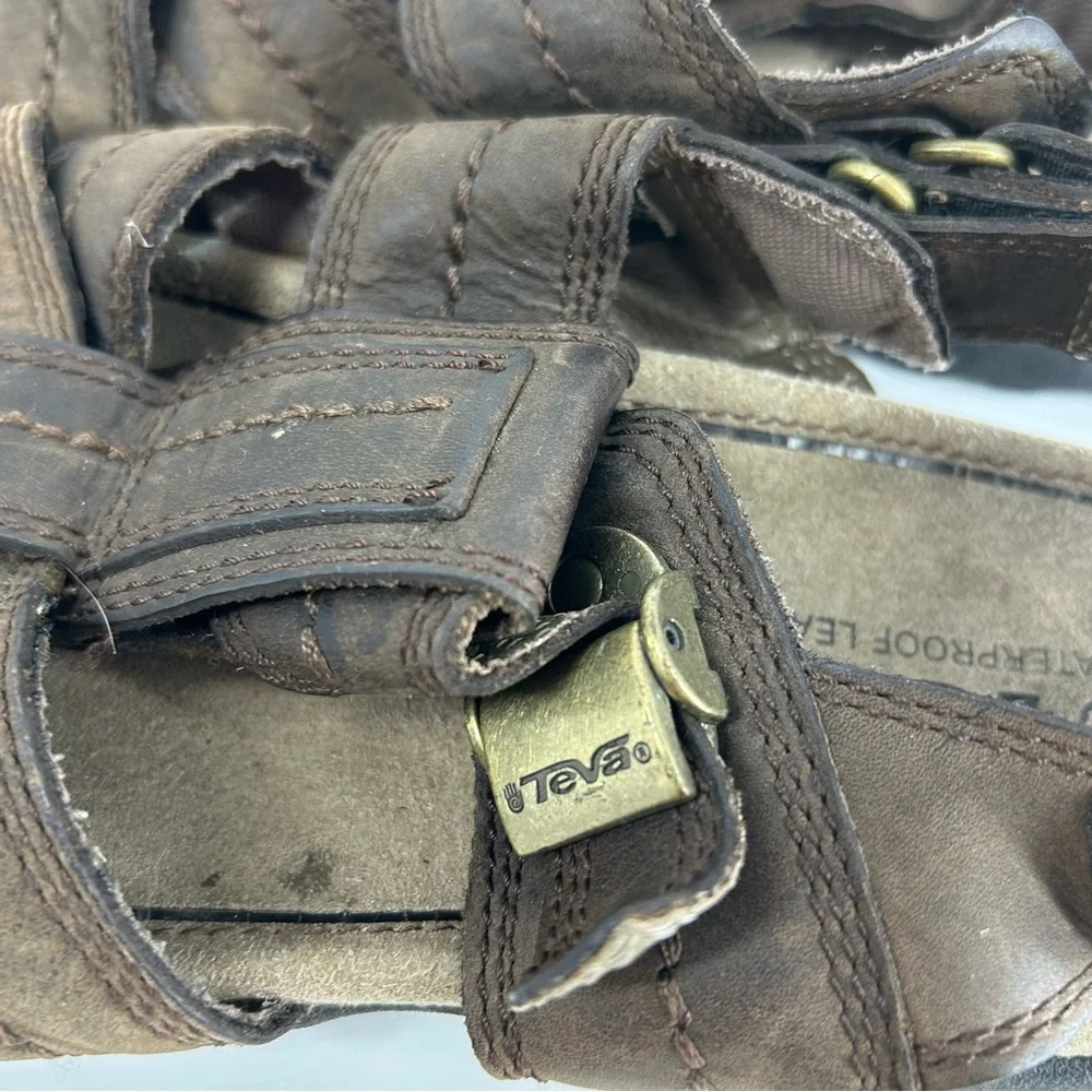 Teva Shoes Men 9 Brown Waterproof Leather Sandlas Fisherman Mule Slip On Comfort